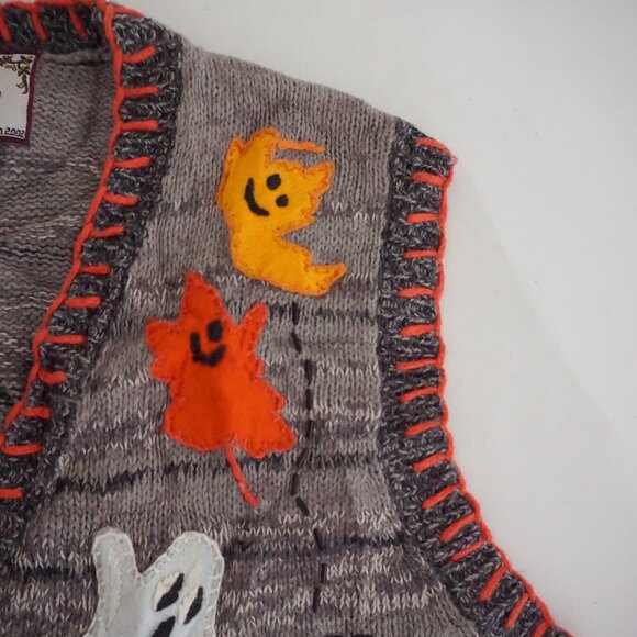 Vintage Tiara Gray Halloween Ghost Pumpkin Sequin Spooky Knit Sweater Vest L - Picture 8 of 9